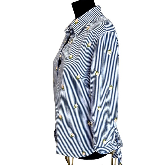 MARC NEW YORK Button Up Shirt Navy & White Stripe w/ Rose Embroidery ANDREW MARC - Picture 6 of 12